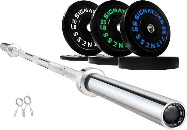 Olympic Barbell 2-Inch Rubber Bumper Plate Weight Set for Strength Training, Multiple Options - Image 109
