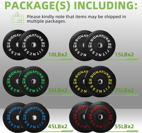 Olympic Barbell 2-Inch Rubber Bumper Plate Weight Set for Strength Training, Multiple Options - Image 130