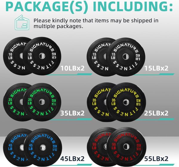 Olympic Barbell 2-Inch Rubber Bumper Plate Weight Set for Strength Training, Multiple Options - Image 132