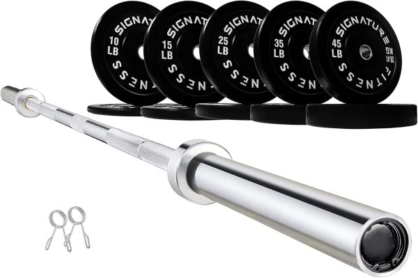 Olympic Barbell 2-Inch Rubber Bumper Plate Weight Set for Strength Training, Multiple Options - Image 65