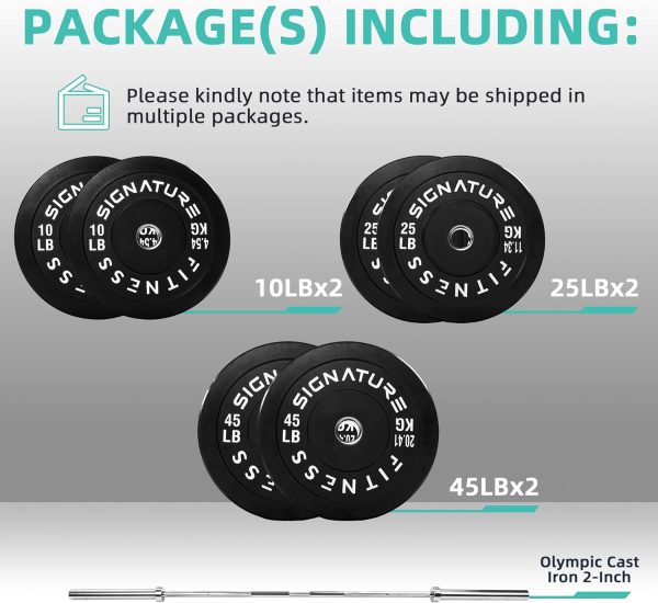 Olympic Barbell 2-Inch Rubber Bumper Plate Weight Set for Strength Training, Multiple Options - Image 86