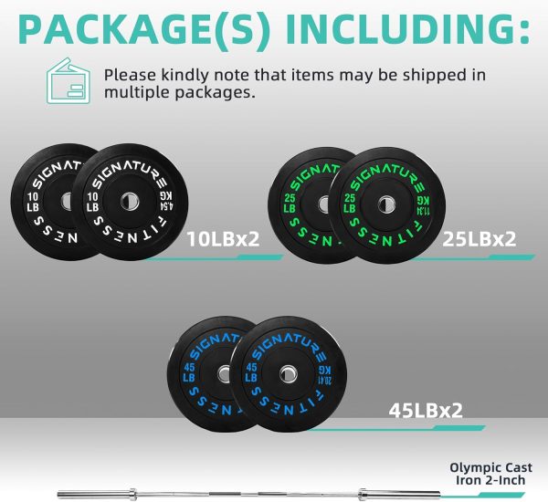 Olympic Barbell 2-Inch Rubber Bumper Plate Weight Set for Strength Training, Multiple Options - Image 110