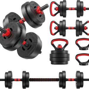Multi-Functional Portable Changeable Dumbbell and Barbell Kettlebell Set with Adjustable Weights, Multiple Styles, 40LBS or 60LBS Sets