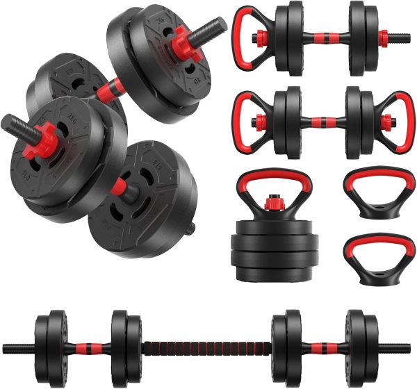 Multi-Functional Portable Changeable Dumbbell and Barbell Kettlebell Set with Adjustable Weights, Multiple Styles, 40LBS or 60LBS Sets