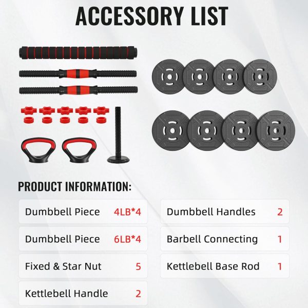 Multi-Functional Portable Changeable Dumbbell and Barbell Kettlebell Set with Adjustable Weights, Multiple Styles, 40LBS or 60LBS Sets - Image 2
