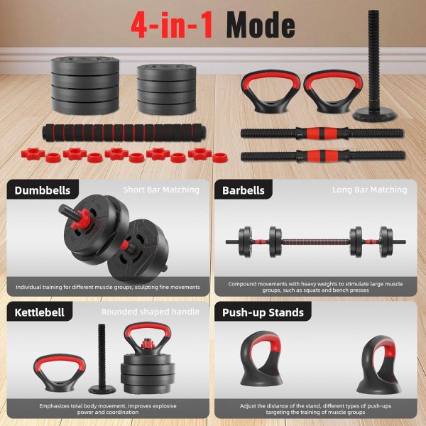Multi-Functional Portable Changeable Dumbbell and Barbell Kettlebell Set with Adjustable Weights, Multiple Styles, 40LBS or 60LBS Sets - Image 5