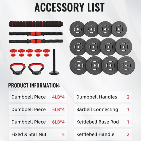 Multi-Functional Portable Changeable Dumbbell and Barbell Kettlebell Set with Adjustable Weights, Multiple Styles, 40LBS or 60LBS Sets - Image 9