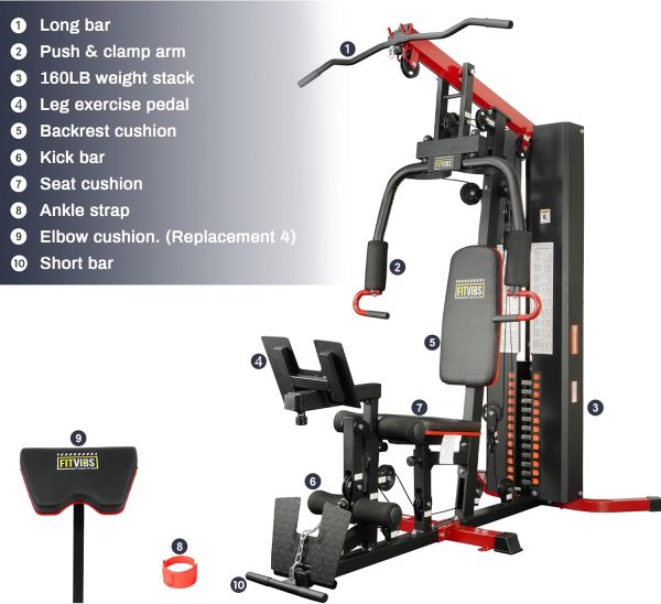 Home Gym, Multifunctional Workout Equipment with Leg Press, Exercise Equipment for Home with Pulley System - Image 21