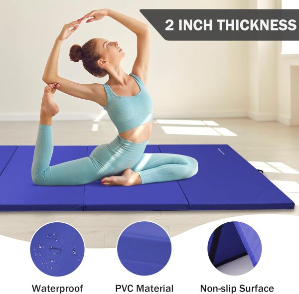 Folding Exercise Gymnastics Mat, 4'x8'x2" Gym Workout Mat with Carrying Handles High-Density Anti-Tear Portable Fitness Aerobics Mats for Home Gym Yoga Pilates Tumbling MMA Core Training, Multiple Colors - Image 3