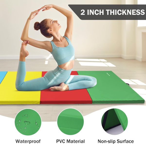 Folding Exercise Gymnastics Mat, 4'x8'x2" Gym Workout Mat with Carrying Handles High-Density Anti-Tear Portable Fitness Aerobics Mats for Home Gym Yoga Pilates Tumbling MMA Core Training, Multiple Colors - Image 10