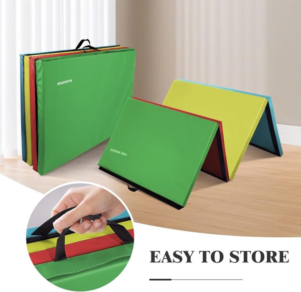 Folding Exercise Gymnastics Mat, 4'x8'x2" Gym Workout Mat with Carrying Handles High-Density Anti-Tear Portable Fitness Aerobics Mats for Home Gym Yoga Pilates Tumbling MMA Core Training, Multiple Colors - Image 11