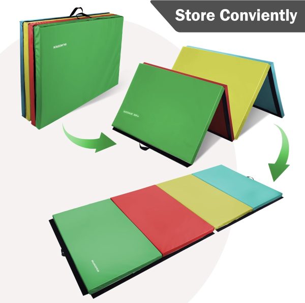 Folding Exercise Gymnastics Mat, 4'x8'x2" Gym Workout Mat with Carrying Handles High-Density Anti-Tear Portable Fitness Aerobics Mats for Home Gym Yoga Pilates Tumbling MMA Core Training, Multiple Colors - Image 12
