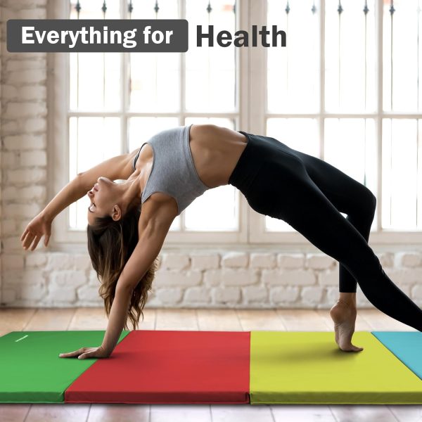 Folding Exercise Gymnastics Mat, 4'x8'x2" Gym Workout Mat with Carrying Handles High-Density Anti-Tear Portable Fitness Aerobics Mats for Home Gym Yoga Pilates Tumbling MMA Core Training, Multiple Colors - Image 13