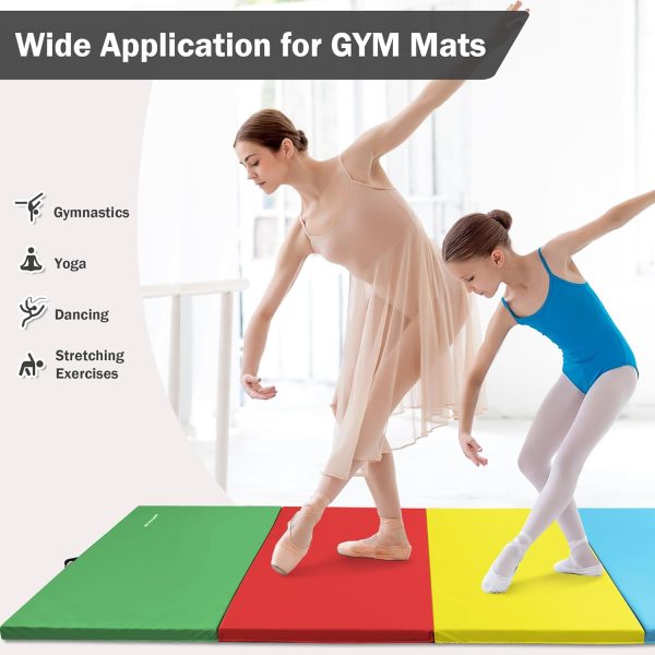 Folding Exercise Gymnastics Mat, 4'x8'x2" Gym Workout Mat with Carrying Handles High-Density Anti-Tear Portable Fitness Aerobics Mats for Home Gym Yoga Pilates Tumbling MMA Core Training, Multiple Colors - Image 14