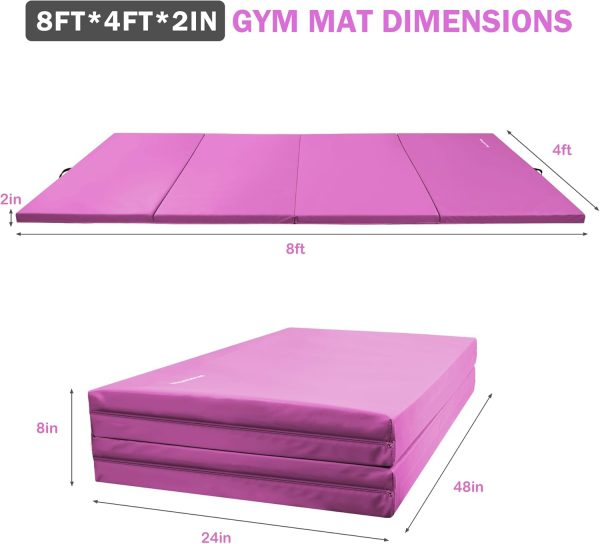 Folding Exercise Gymnastics Mat, 4'x8'x2" Gym Workout Mat with Carrying Handles High-Density Anti-Tear Portable Fitness Aerobics Mats for Home Gym Yoga Pilates Tumbling MMA Core Training, Multiple Colors - Image 16