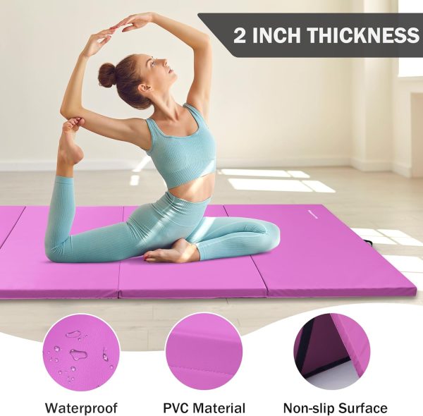Folding Exercise Gymnastics Mat, 4'x8'x2" Gym Workout Mat with Carrying Handles High-Density Anti-Tear Portable Fitness Aerobics Mats for Home Gym Yoga Pilates Tumbling MMA Core Training, Multiple Colors - Image 17