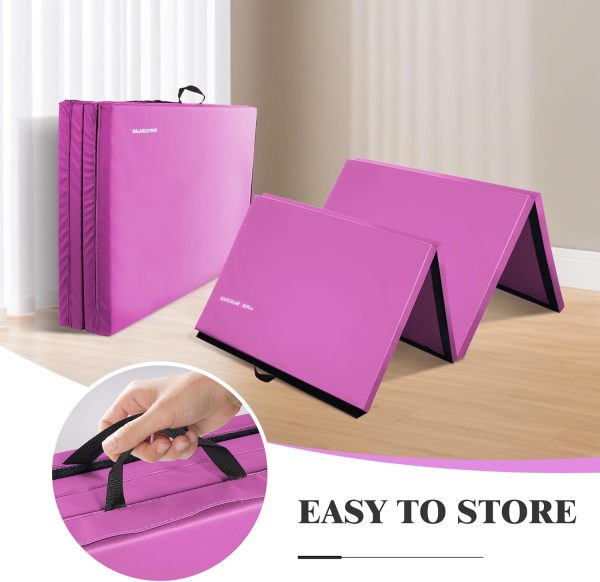 Folding Exercise Gymnastics Mat, 4'x8'x2" Gym Workout Mat with Carrying Handles High-Density Anti-Tear Portable Fitness Aerobics Mats for Home Gym Yoga Pilates Tumbling MMA Core Training, Multiple Colors - Image 18