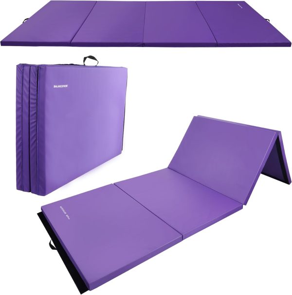 Folding Exercise Gymnastics Mat, 4'x8'x2" Gym Workout Mat with Carrying Handles High-Density Anti-Tear Portable Fitness Aerobics Mats for Home Gym Yoga Pilates Tumbling MMA Core Training, Multiple Colors - Image 22