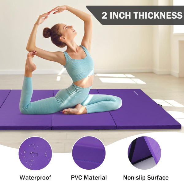 Folding Exercise Gymnastics Mat, 4'x8'x2" Gym Workout Mat with Carrying Handles High-Density Anti-Tear Portable Fitness Aerobics Mats for Home Gym Yoga Pilates Tumbling MMA Core Training, Multiple Colors - Image 24