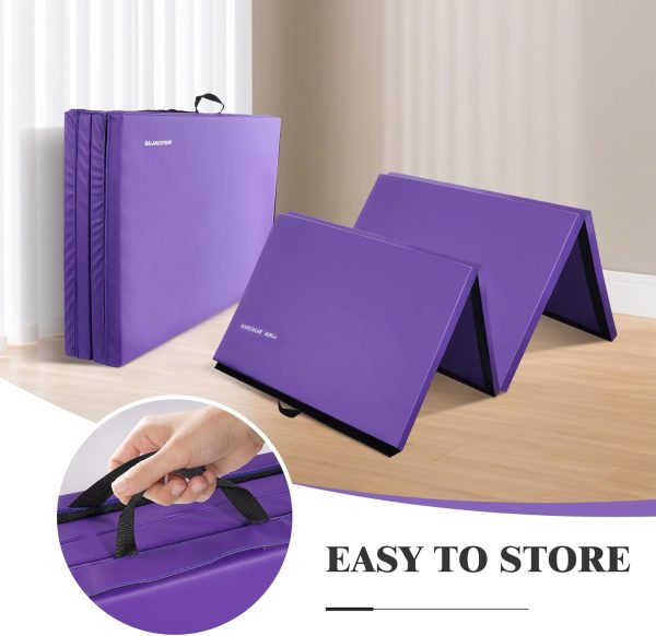 Folding Exercise Gymnastics Mat, 4'x8'x2" Gym Workout Mat with Carrying Handles High-Density Anti-Tear Portable Fitness Aerobics Mats for Home Gym Yoga Pilates Tumbling MMA Core Training, Multiple Colors - Image 25