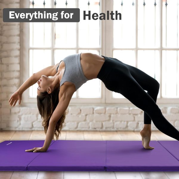 Folding Exercise Gymnastics Mat, 4'x8'x2" Gym Workout Mat with Carrying Handles High-Density Anti-Tear Portable Fitness Aerobics Mats for Home Gym Yoga Pilates Tumbling MMA Core Training, Multiple Colors - Image 27