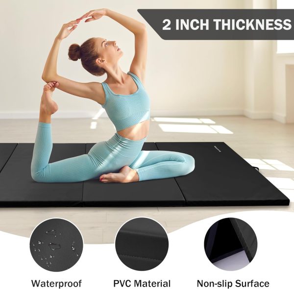 Folding Exercise Gymnastics Mat, 4'x8'x2" Gym Workout Mat with Carrying Handles High-Density Anti-Tear Portable Fitness Aerobics Mats for Home Gym Yoga Pilates Tumbling MMA Core Training, Multiple Colors - Image 31