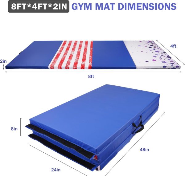 Folding Exercise Gymnastics Mat, 4'x8'x2" Gym Workout Mat with Carrying Handles High-Density Anti-Tear Portable Fitness Aerobics Mats for Home Gym Yoga Pilates Tumbling MMA Core Training, Multiple Colors - Image 37