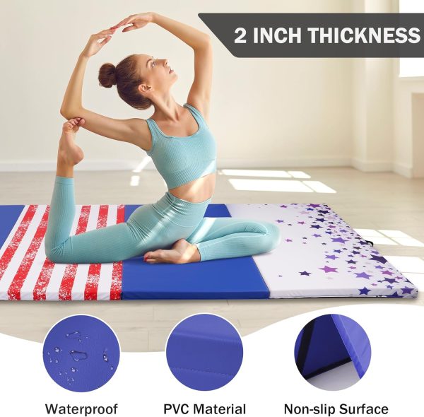 Folding Exercise Gymnastics Mat, 4'x8'x2" Gym Workout Mat with Carrying Handles High-Density Anti-Tear Portable Fitness Aerobics Mats for Home Gym Yoga Pilates Tumbling MMA Core Training, Multiple Colors - Image 38
