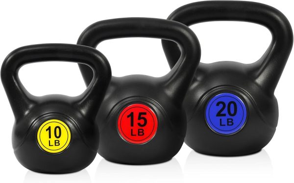 Wide Grip 3-Piece or 4-Piece Kettlebell Exercise Fitness Weight Set, Include 5 lbs, 10 lbs, 15 lbs and 20 lbs, Set of 3 or Set of 4 - Image 2