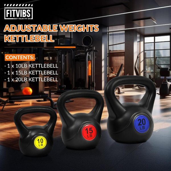Wide Grip 3-Piece or 4-Piece Kettlebell Exercise Fitness Weight Set, Include 5 lbs, 10 lbs, 15 lbs and 20 lbs, Set of 3 or Set of 4 - Image 4