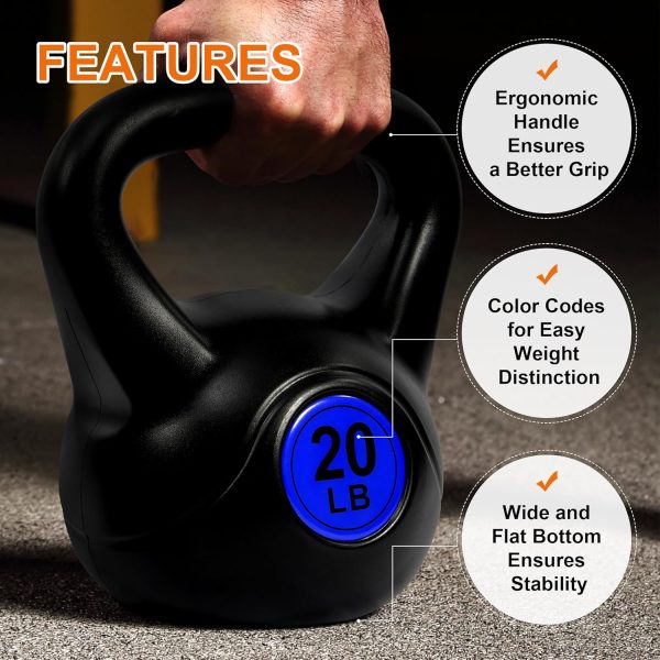 Wide Grip 3-Piece or 4-Piece Kettlebell Exercise Fitness Weight Set, Include 5 lbs, 10 lbs, 15 lbs and 20 lbs, Set of 3 or Set of 4 - Image 5
