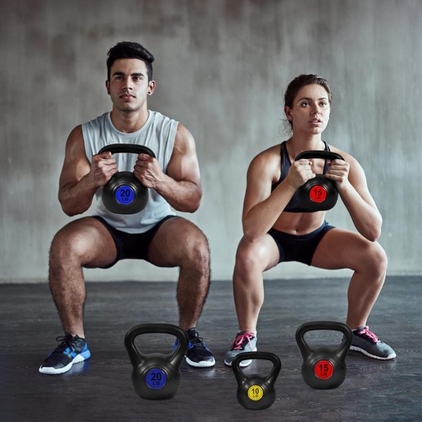 Wide Grip 3-Piece or 4-Piece Kettlebell Exercise Fitness Weight Set, Include 5 lbs, 10 lbs, 15 lbs and 20 lbs, Set of 3 or Set of 4 - Image 8