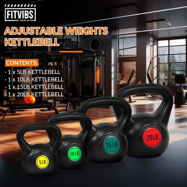 Wide Grip 3-Piece or 4-Piece Kettlebell Exercise Fitness Weight Set, Include 5 lbs, 10 lbs, 15 lbs and 20 lbs, Set of 3 or Set of 4 - Image 9