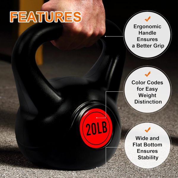 Wide Grip 3-Piece or 4-Piece Kettlebell Exercise Fitness Weight Set, Include 5 lbs, 10 lbs, 15 lbs and 20 lbs, Set of 3 or Set of 4 - Image 10