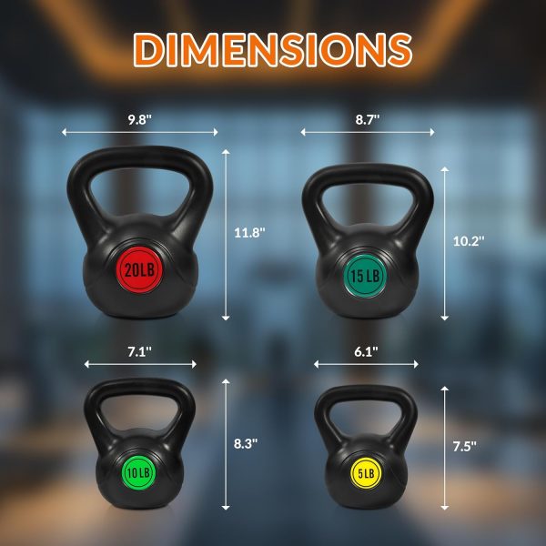 Wide Grip 3-Piece or 4-Piece Kettlebell Exercise Fitness Weight Set, Include 5 lbs, 10 lbs, 15 lbs and 20 lbs, Set of 3 or Set of 4 - Image 13