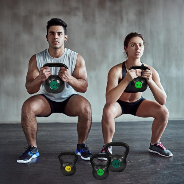 Wide Grip 3-Piece or 4-Piece Kettlebell Exercise Fitness Weight Set, Include 5 lbs, 10 lbs, 15 lbs and 20 lbs, Set of 3 or Set of 4 - Image 14