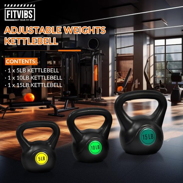Wide Grip 3-Piece or 4-Piece Kettlebell Exercise Fitness Weight Set, Include 5 lbs, 10 lbs, 15 lbs and 20 lbs, Set of 3 or Set of 4 - Image 16