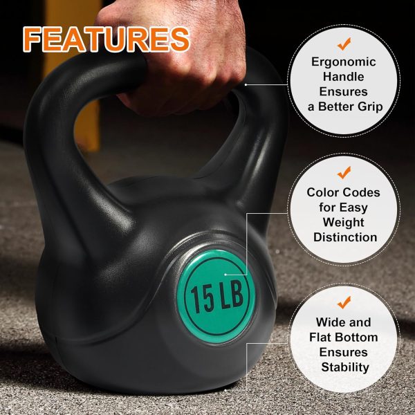 Wide Grip 3-Piece or 4-Piece Kettlebell Exercise Fitness Weight Set, Include 5 lbs, 10 lbs, 15 lbs and 20 lbs, Set of 3 or Set of 4 - Image 17