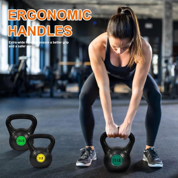 Wide Grip 3-Piece or 4-Piece Kettlebell Exercise Fitness Weight Set, Include 5 lbs, 10 lbs, 15 lbs and 20 lbs, Set of 3 or Set of 4 - Image 18
