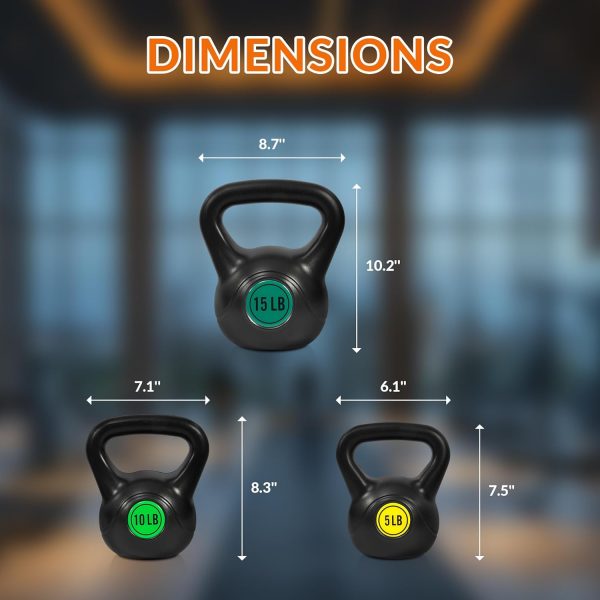 Wide Grip 3-Piece or 4-Piece Kettlebell Exercise Fitness Weight Set, Include 5 lbs, 10 lbs, 15 lbs and 20 lbs, Set of 3 or Set of 4 - Image 19