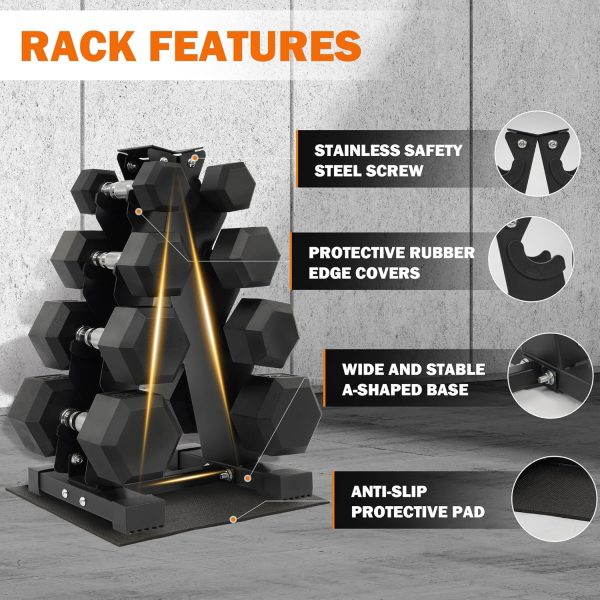 Rubber Coated Hex Dumbbell Weight Set and Storage Rack, 100LB Set or 150LB Set, 5-20 lbs Pairs or 5-25 lbs Pairs - Image 4
