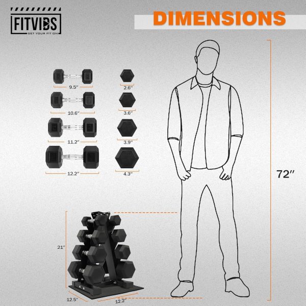 Rubber Coated Hex Dumbbell Weight Set and Storage Rack, 100LB Set or 150LB Set, 5-20 lbs Pairs or 5-25 lbs Pairs - Image 5