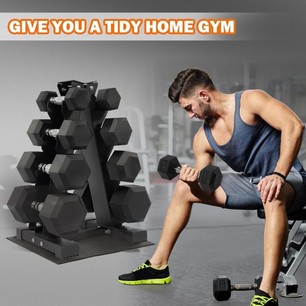 Rubber Coated Hex Dumbbell Weight Set and Storage Rack, 100LB Set or 150LB Set, 5-20 lbs Pairs or 5-25 lbs Pairs - Image 6