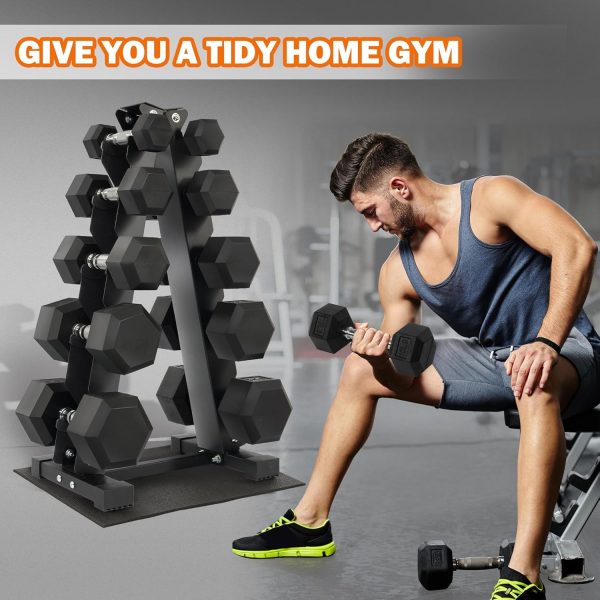 Rubber Coated Hex Dumbbell Weight Set and Storage Rack, 100LB Set or 150LB Set, 5-20 lbs Pairs or 5-25 lbs Pairs - Image 12